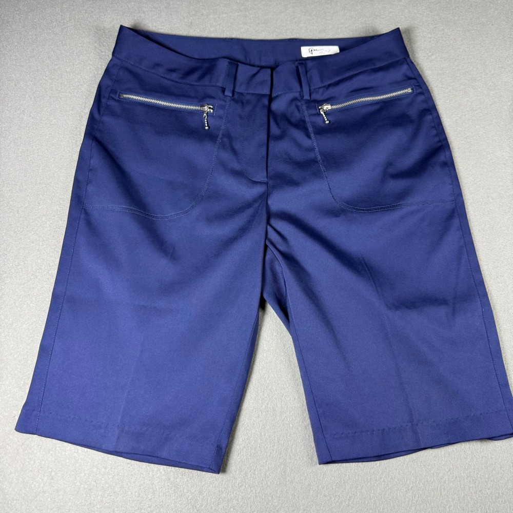 Greg Norman Womens Golf Shorts Size 4 Navy Blue Zipper Pocket Performance Pant